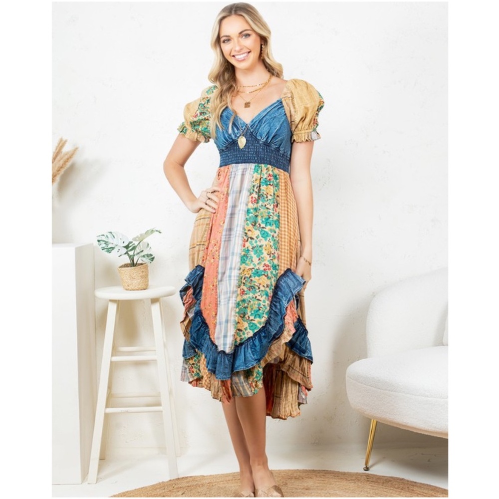 Multicolored Asymmetrical Ruffled Sundress with Sweetheart Neckline